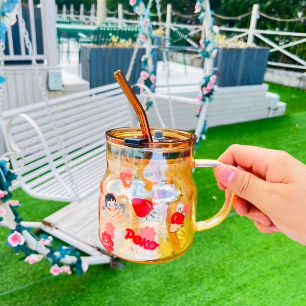 ins可爱草莓姐妹玻璃杯 带盖双饮吸管杯 三八礼品3