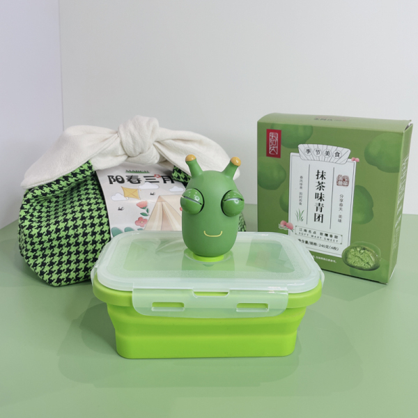 【阳春三月】原创踏青礼包 手提布包+艾草青团+硅胶折叠饭盒+爆眼青虫 礼品定制3